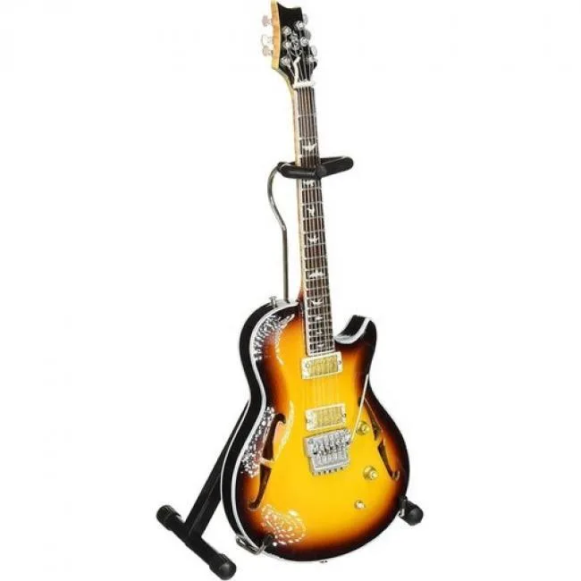 Handcrafted 1:4 scale PRS mini guitar in sunburst finish with metal tuning keys, stand and gift box