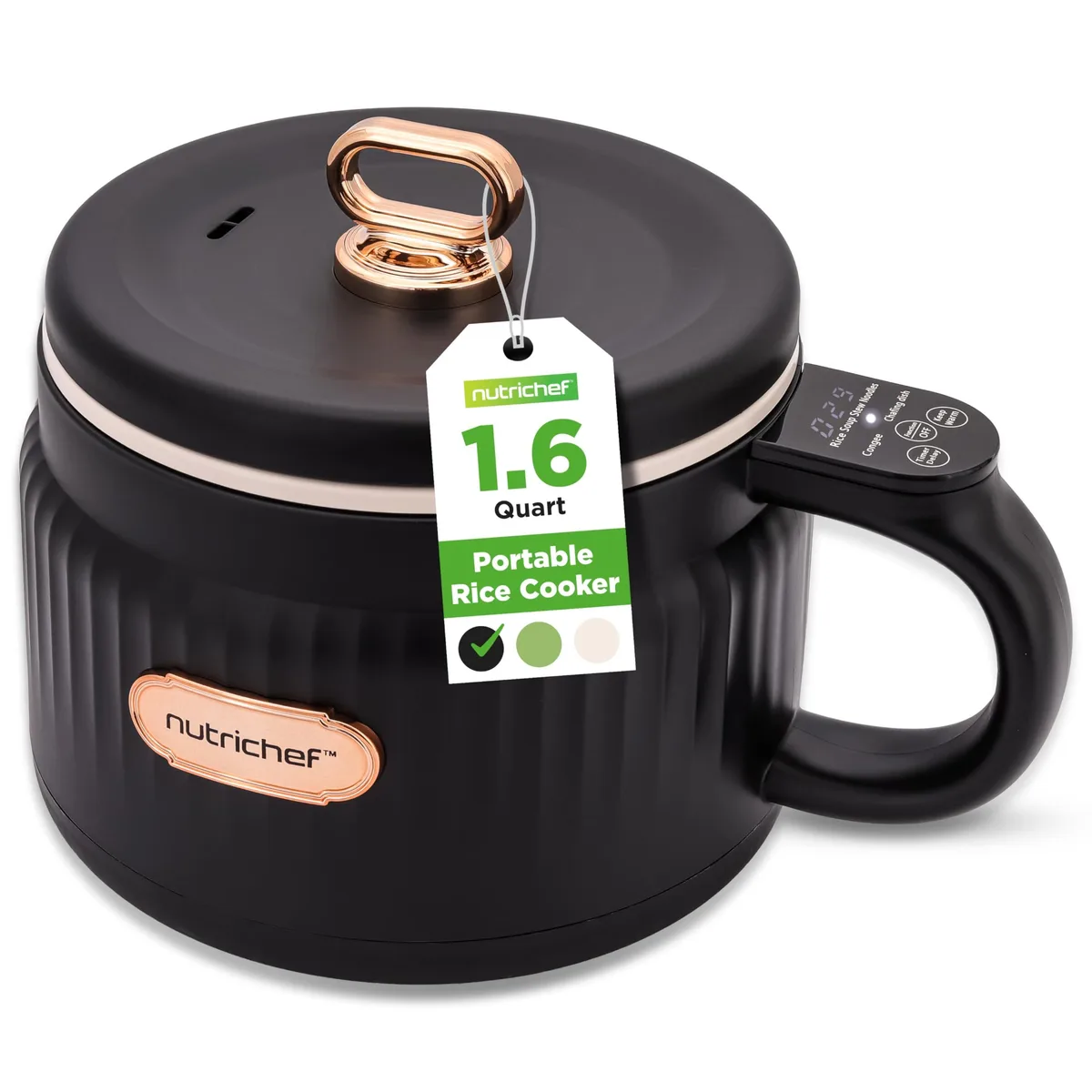 NutriChef NC12BBLACK 1.6 QT Rice Cooker Black — product photo