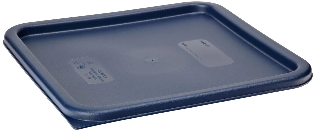 Midnight blue square polyethylene lid with thumb tabs for 12 18 22 quart containers
