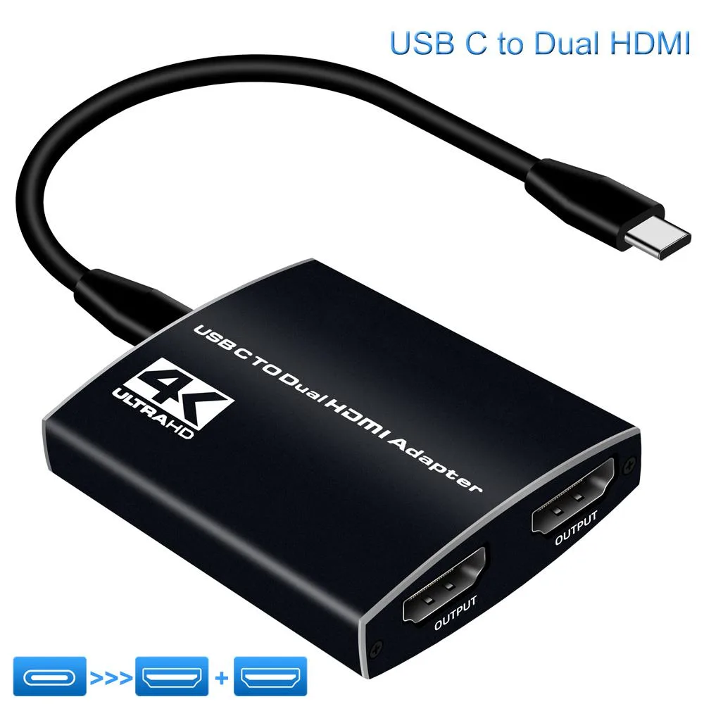 LUOM LUOM USB-C to Dual HDMI Adapter 4-in-1 Hub with 3.5mm Audio PD Charging — product photo