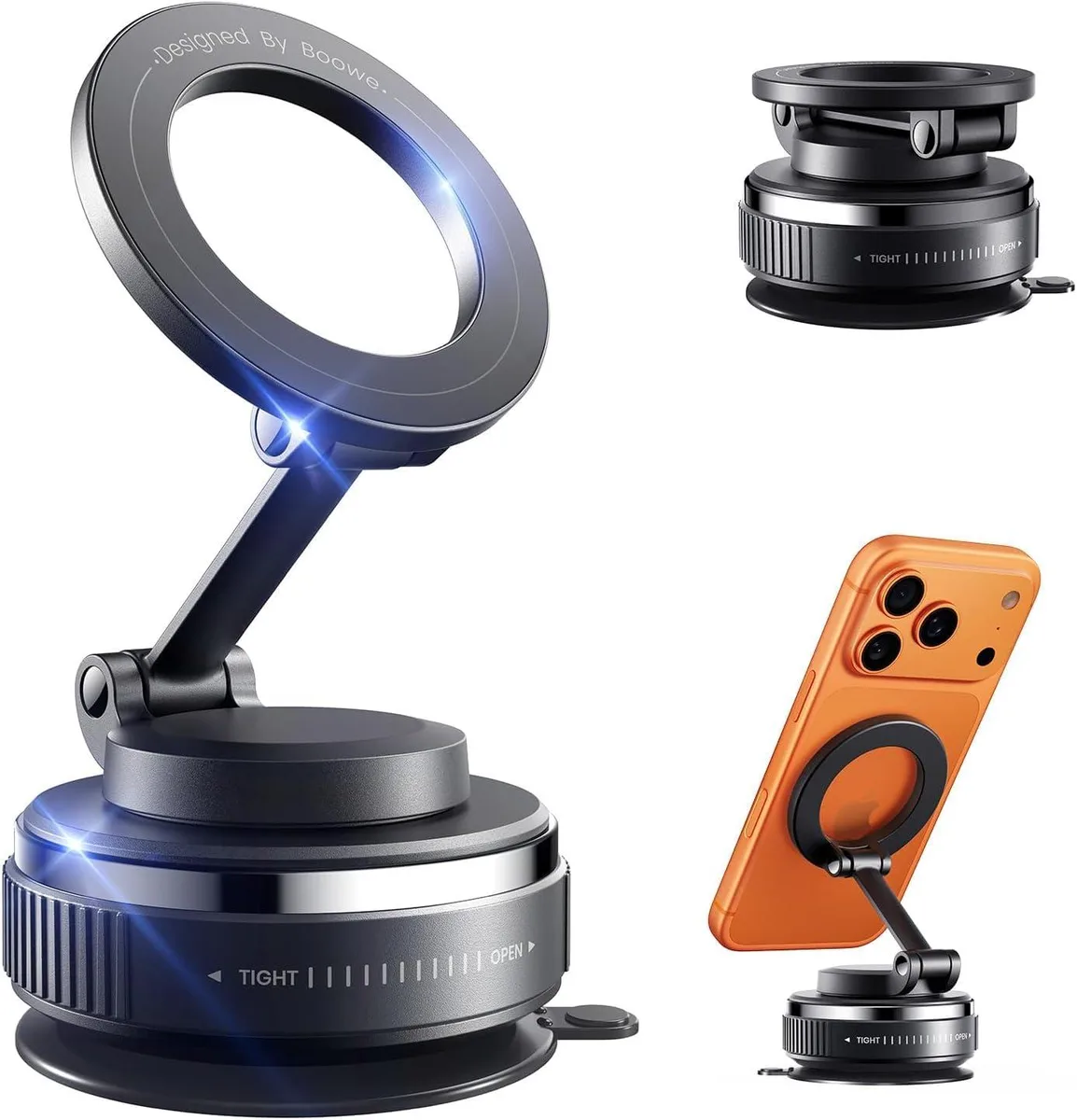 Boowe Magnetic Phone Mount 360° Vacuum Suction Black — product photo