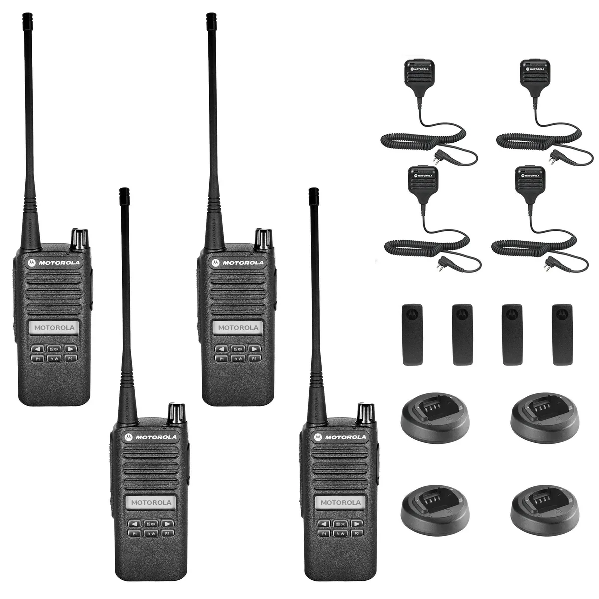 Motorola Motorola CP100D 4 W UHF 403-480 MHz 16-ch two-way radio 4-pack with mic — product photo