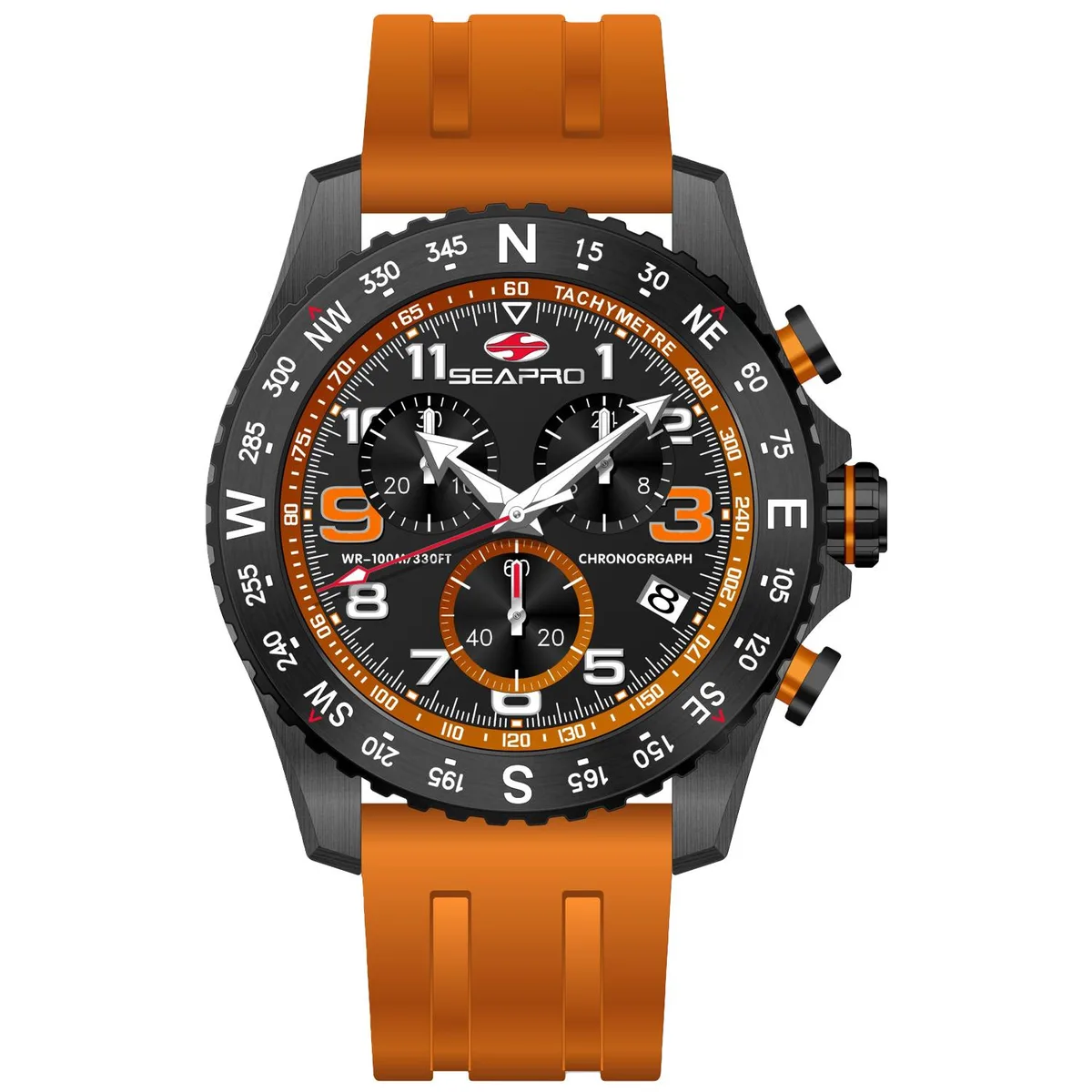 Stainless steel case black dial rubber strap chronograph watch SP9734