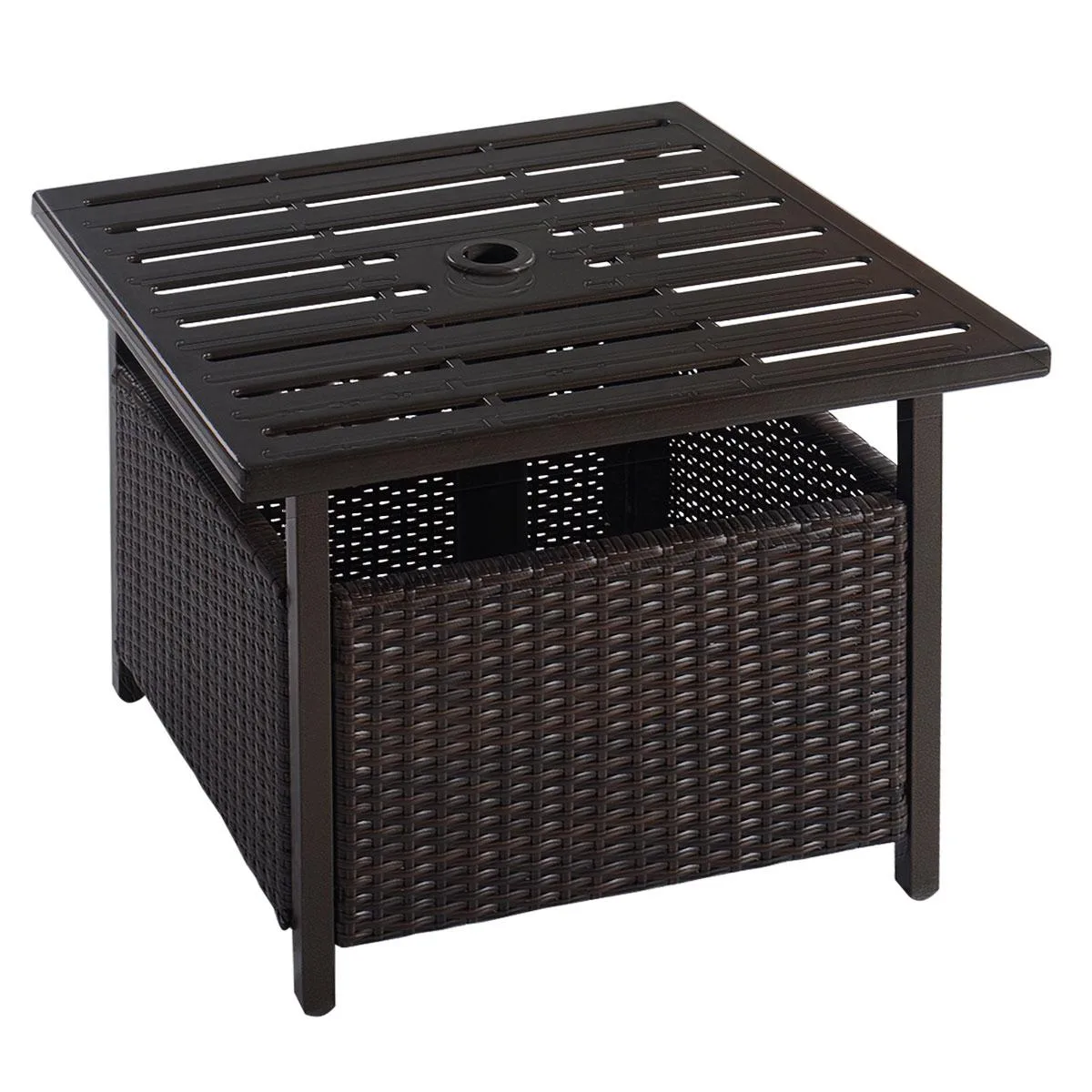 SlickBlue SlickBlue Rattan Wicker Steel Side Table 22" x 22" x 18.5" Black — product photo