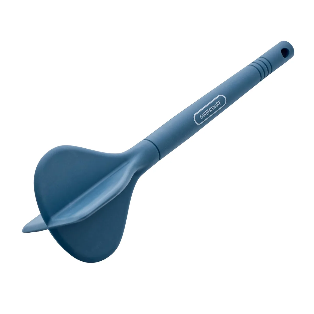 Blue silicone meat masher, 11.54 inches long, four-beveled blade design