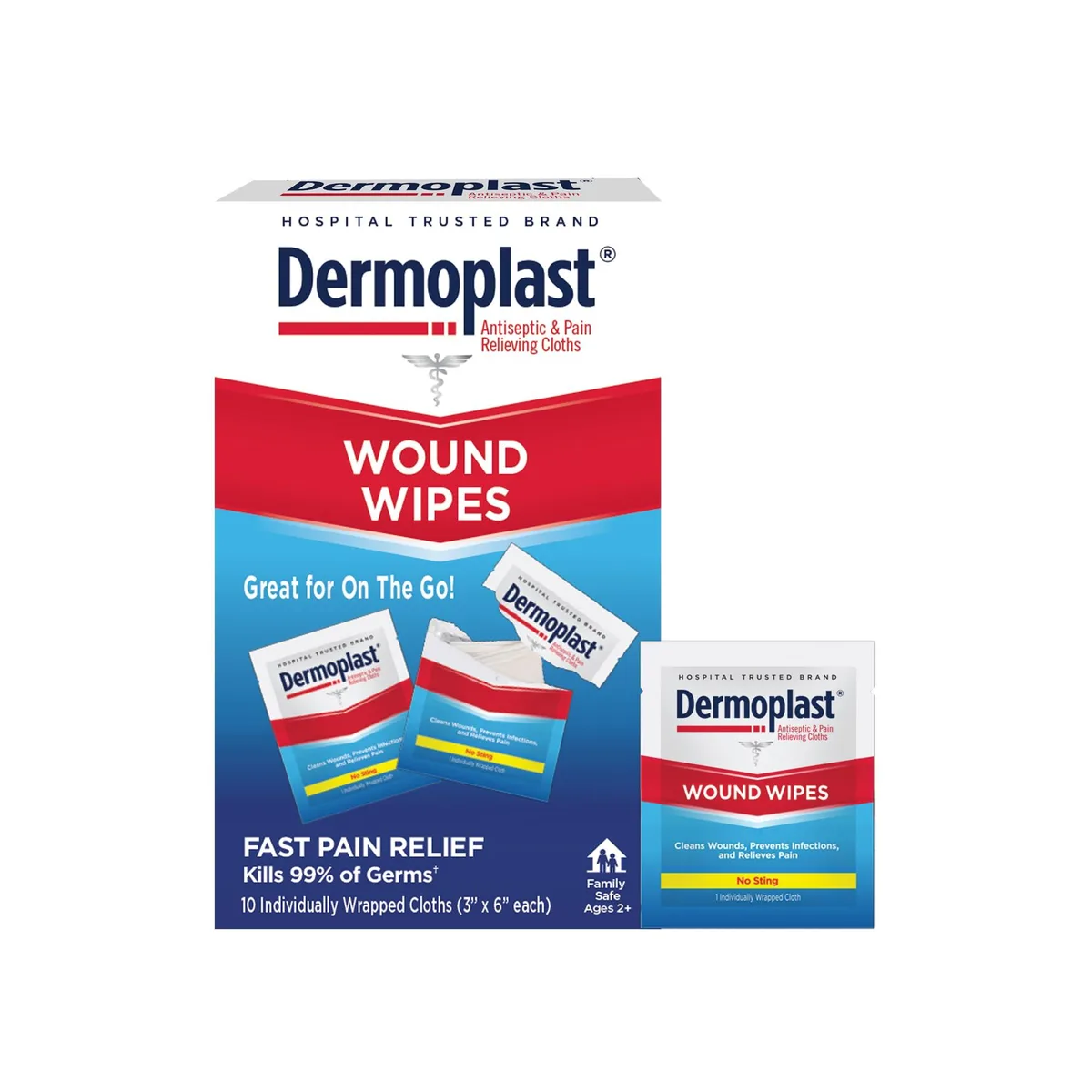AUTO-VOX Dermoplast 3-in-1 First Aid Cloths 10 Count — product photo