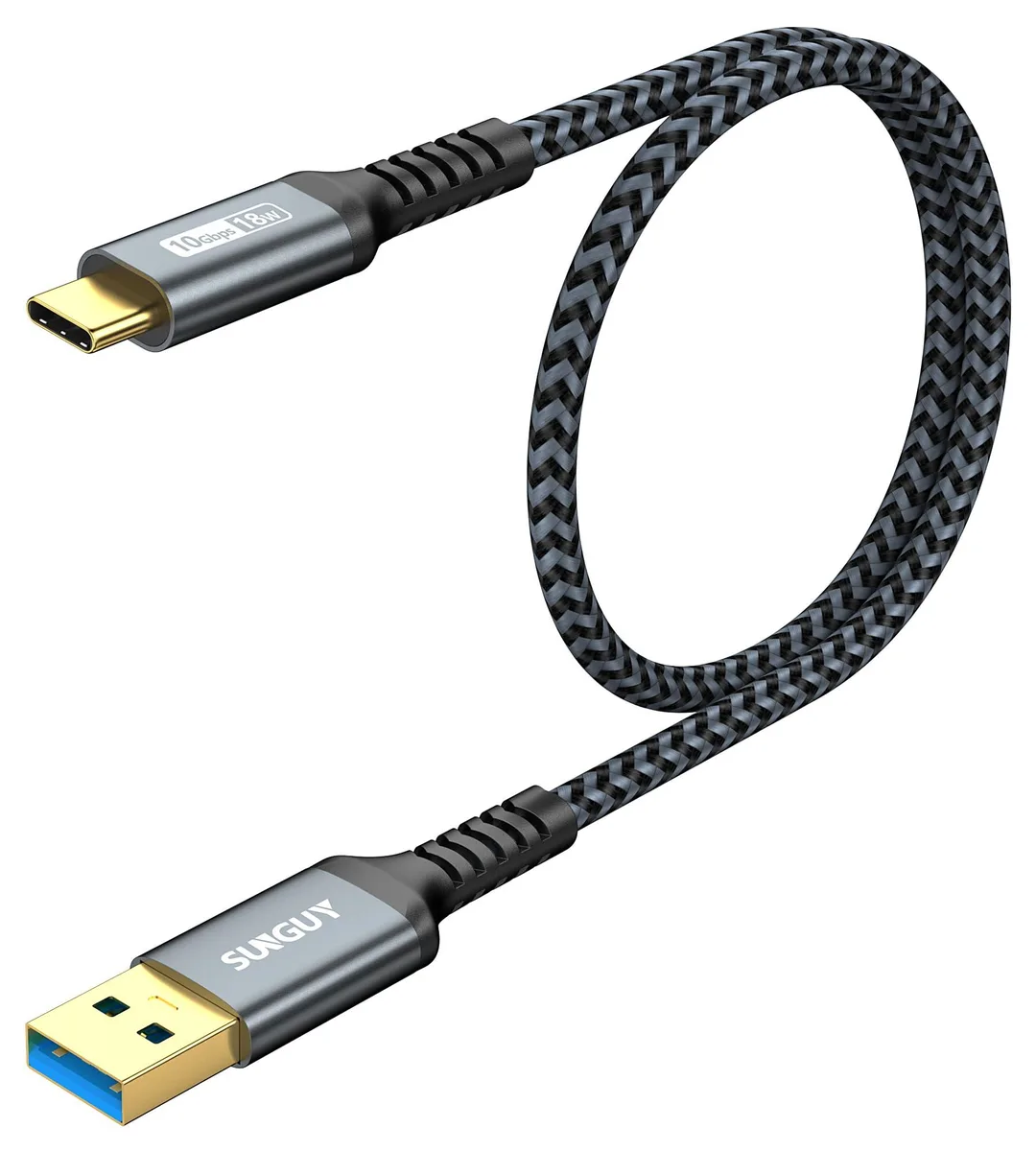 SUNGUY S22 USB-C cable 1.5ft 10Gbps 3A Grey — product photo