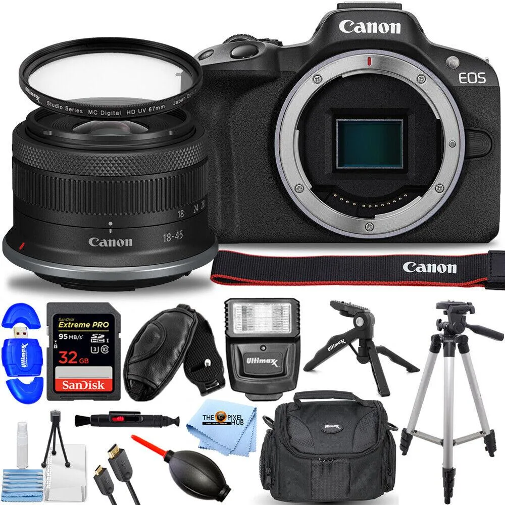 Canon International Canon International EOS R50 24.2MP Mirrorless Camera 18-45mm Lens 12PC Bundle — product photo