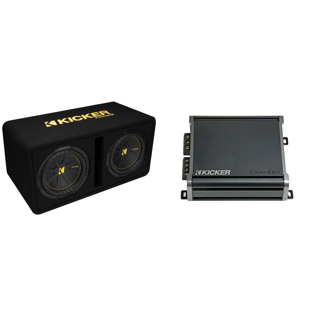 KICKER KICKER Dual 10 Inch Comp Subwoofer Package 50DCWC102 with CXA4001 Amplifier — product photo