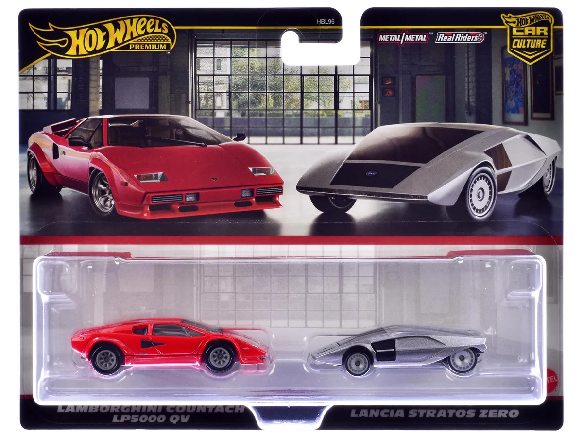 Hot Wheels Hot Wheels Lamborghini Countach LP5000 QV Red &amp; Lancia Stratos Zero Gray Metallic Car Culture Set — product photo