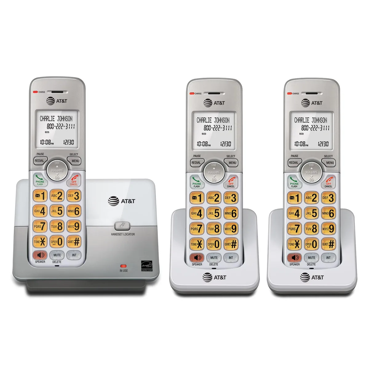  AT&amp;T EL51303 corded phone, 3 handsets, DECT 6.0, silver — product photo