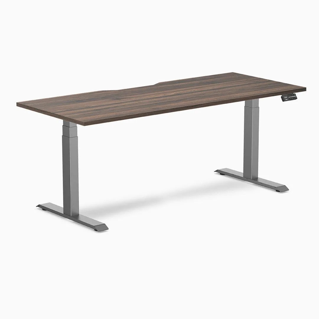 Desky Desky Dual Scalloped Sit-Stand Desk Jarrah Legno 70.9 x 29.5 in Space Gray — product photo