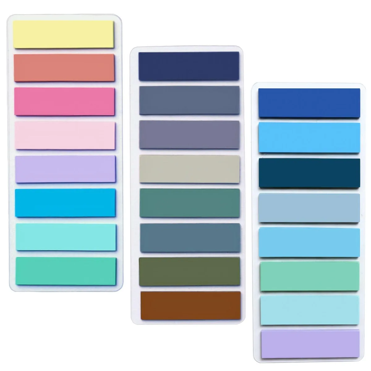 Pack of 600 small Morandi-coloured sticky tabs in a rectangular dispenser