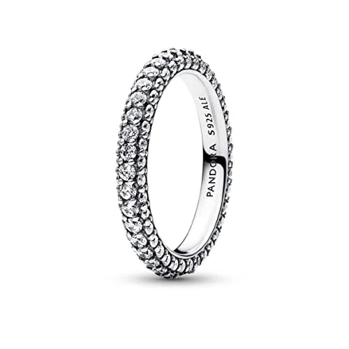 Sterling silver ring with two rows of clear cubic zirconia forming a rounded square profile