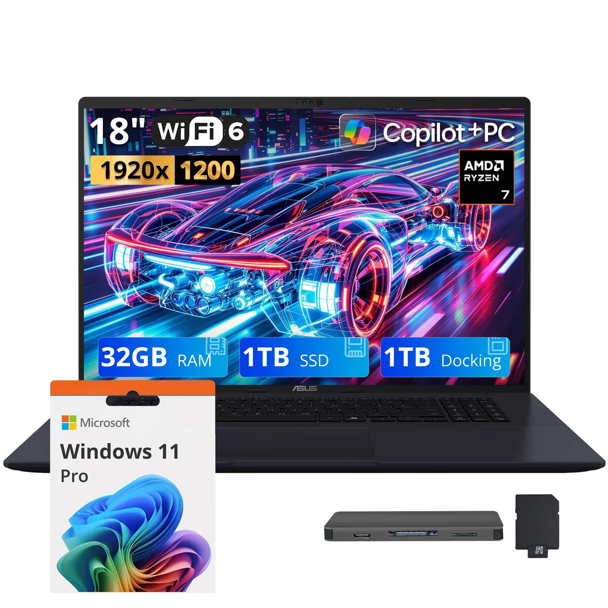 ASUS ASUS Vivobook 18 18" WUXGA 144Hz AMD Ryzen 7 260 32GB DDR5 2TB Business Laptop Blue — product photo