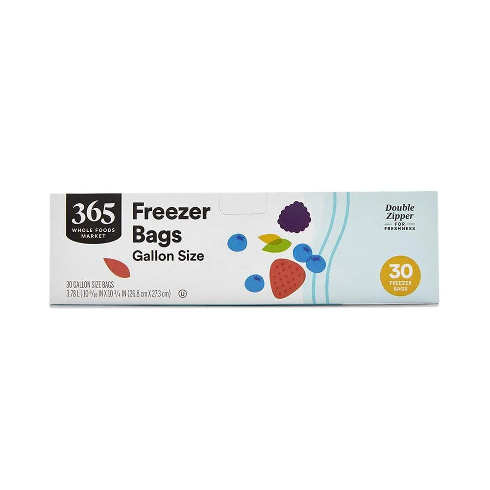 Box of 30 beige gallon freezer bags with double zipper