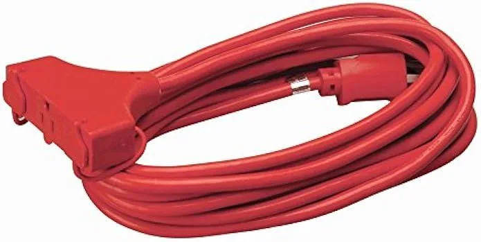 TAURKENAM TAURKENAM 4217 14/3 SJTW Vinyl Outdoor Extension Cord Red 3-Outlet 25-Foot power adapter — product photo