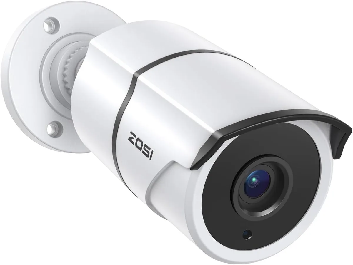 White bullet camera with built-in mic, 36 IR LEDs, IP66 metal housing, adjustable 3-axis bracket
