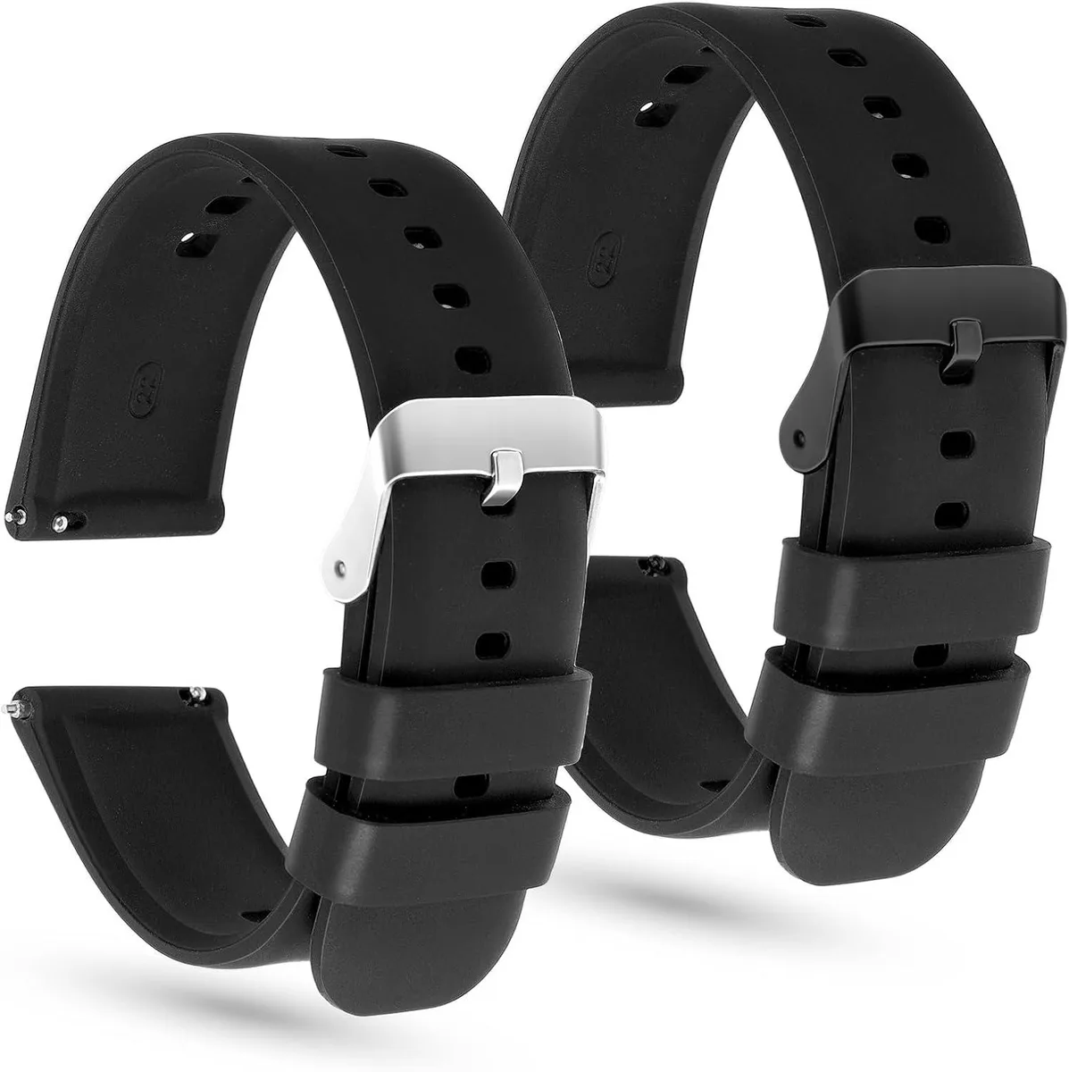 ETEIZU ETEIZU 22mm H Band Watch Strap 2-Pack Black Silicone Silver/Black Buckle — product photo