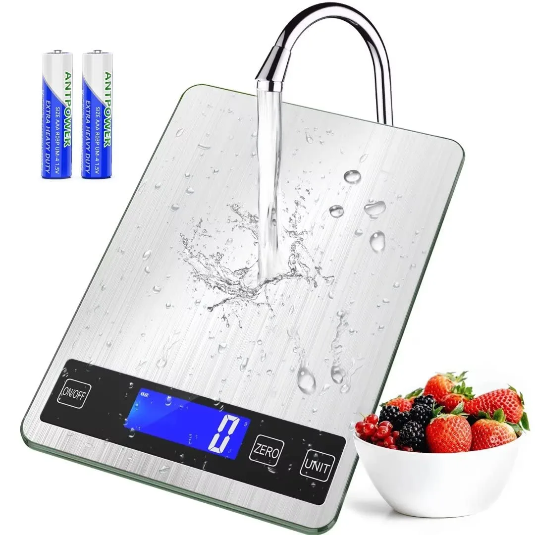 Yellow digital kitchen scale with stainless steel surface and tempered glass platform