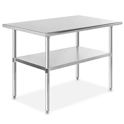 Stainless steel prep table 48 by 30 inches with galvanized undershelf and adjustable legs