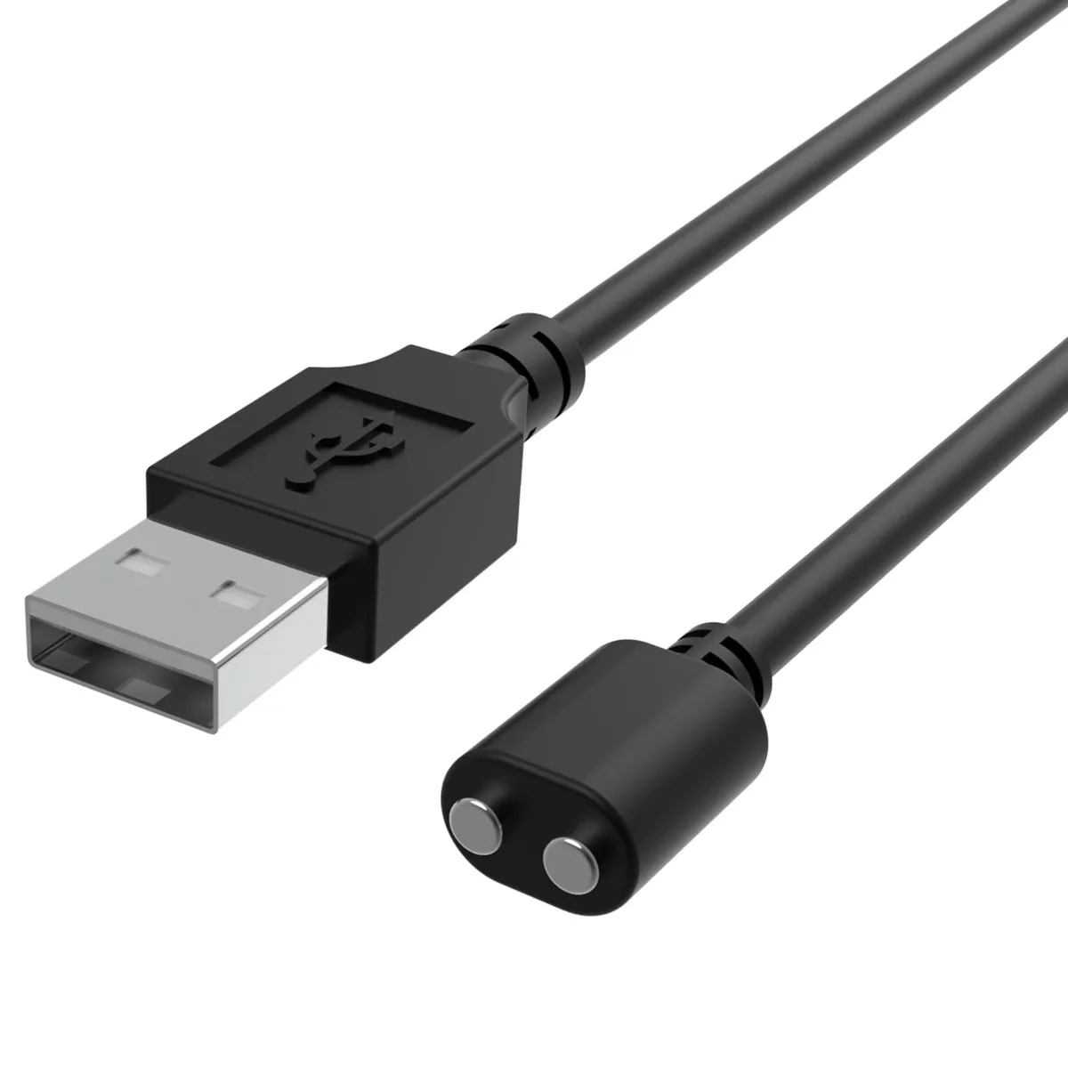Black magnetic USB charging cable 80 cm long with two 2.5 mm dots spaced 5 mm apart