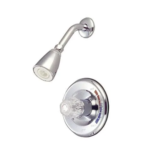Polished chrome shower-only faucet with single knob handle and round shower head