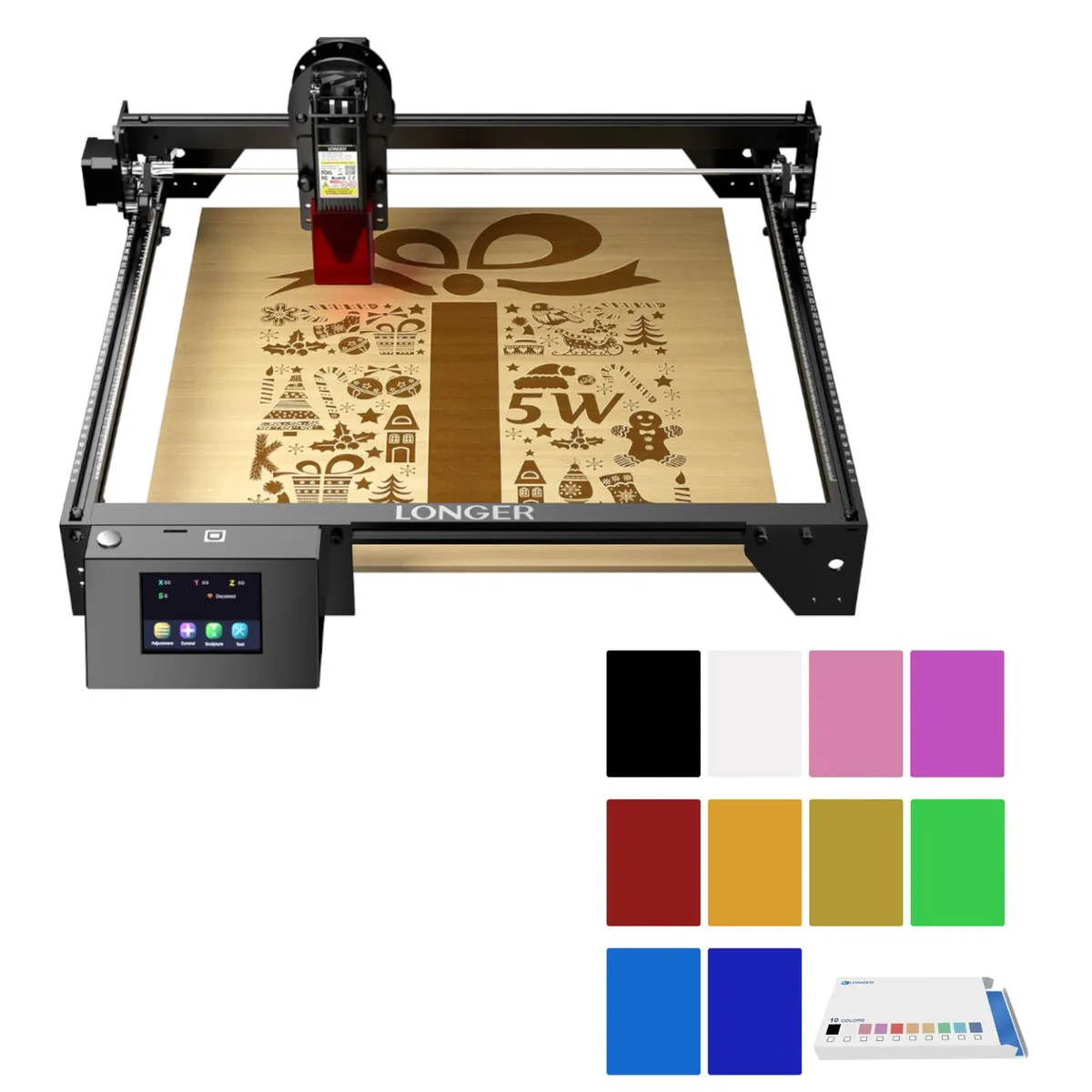 LONGER LONGER RAY5 5w Laser Engraver &amp; 50 Aluminum Cards 10 Colors — product photo