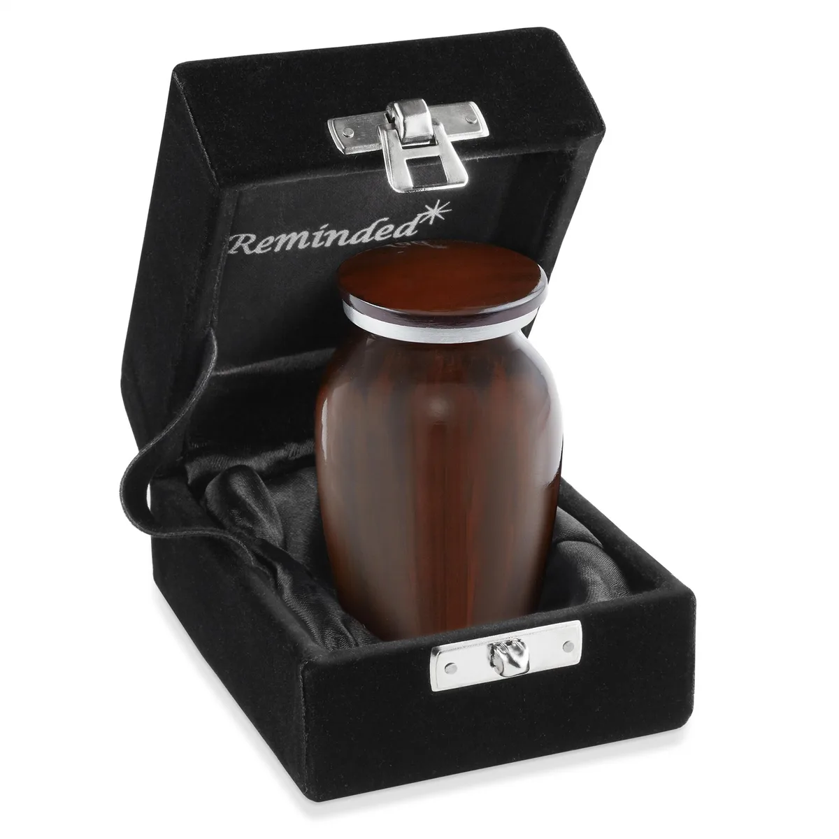 Reminded Reminded Small Cremation Memorial Urn Brown Mini Keepsake with Velvet Case — product photo