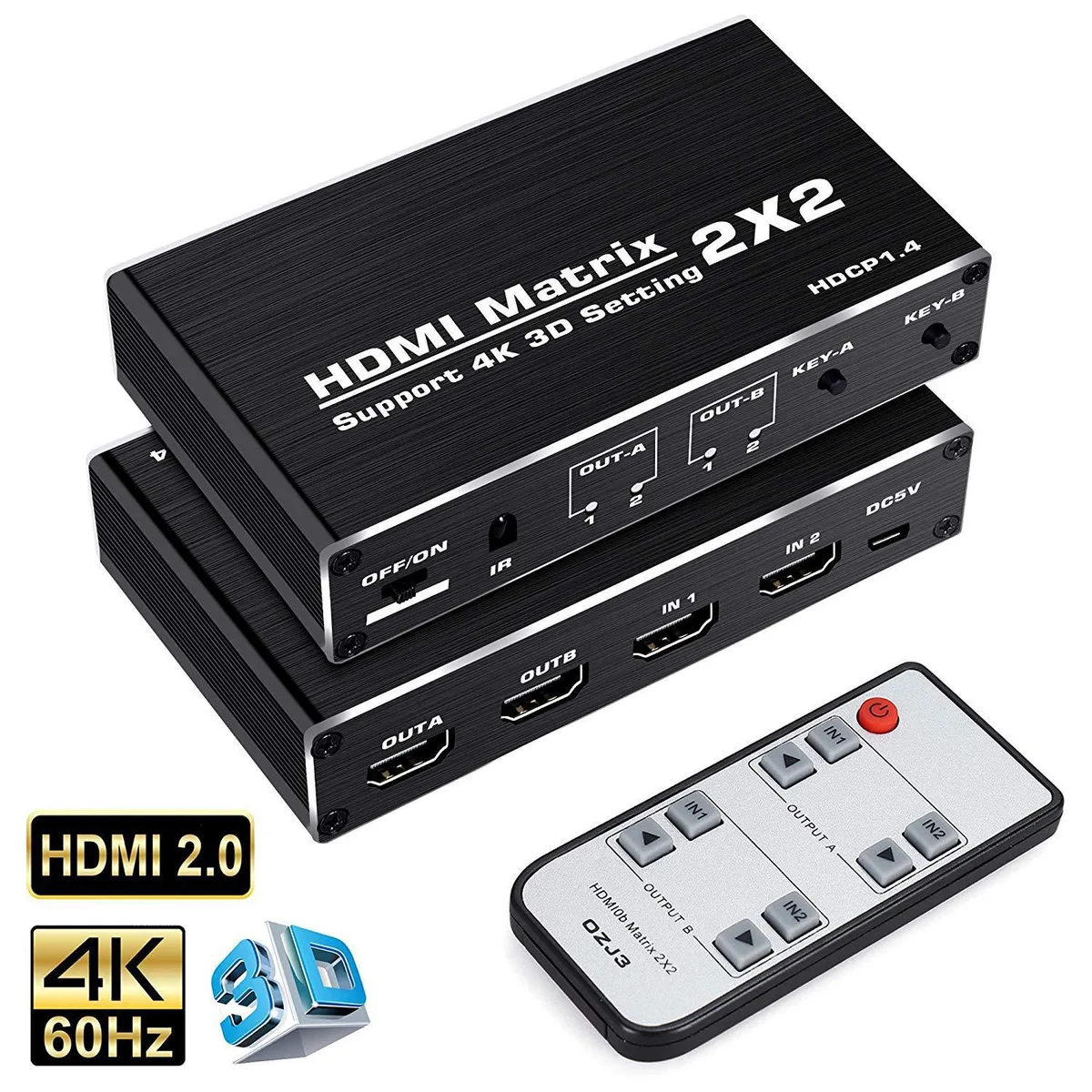 LUOM LUOM OZJ3 2×2 HDMI Matrix Switch 4K 60Hz 18.5Gbps IR Remote — product photo