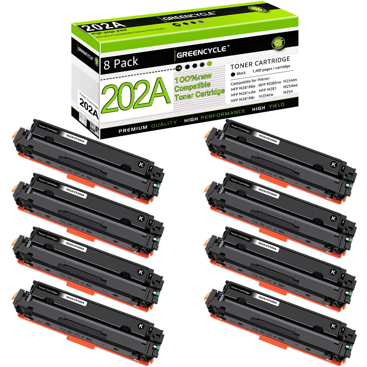 GREENCYCLE GREENCYCLE 202A Black Toner Cartridge 8-Pack CF500A 1400 pages — product photo