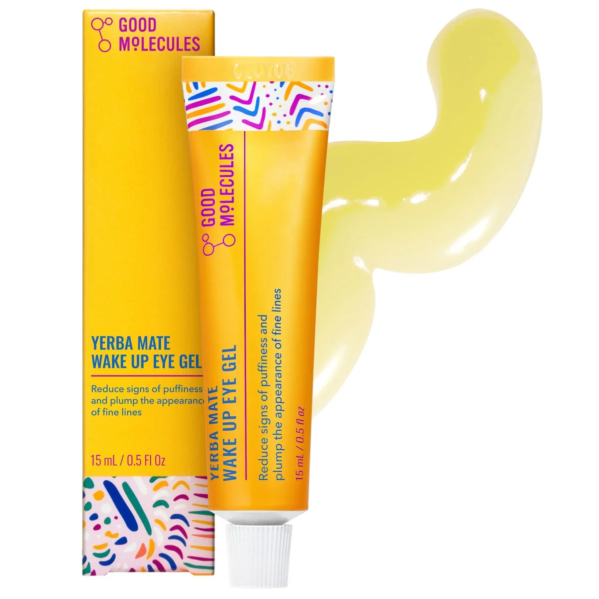 White cylindrical tube with silver cap, 15 ml Good Molecules Yerba Mate Wake Up Eye Gel