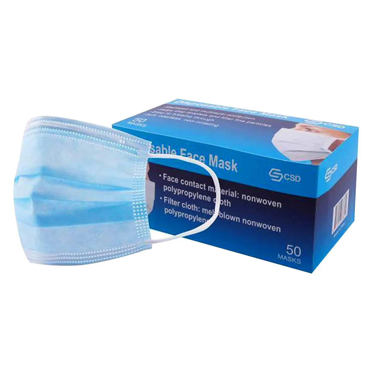  CSD Disposable Face Mask 3-Ply Pack of 50 Unisex Earloop — product photo