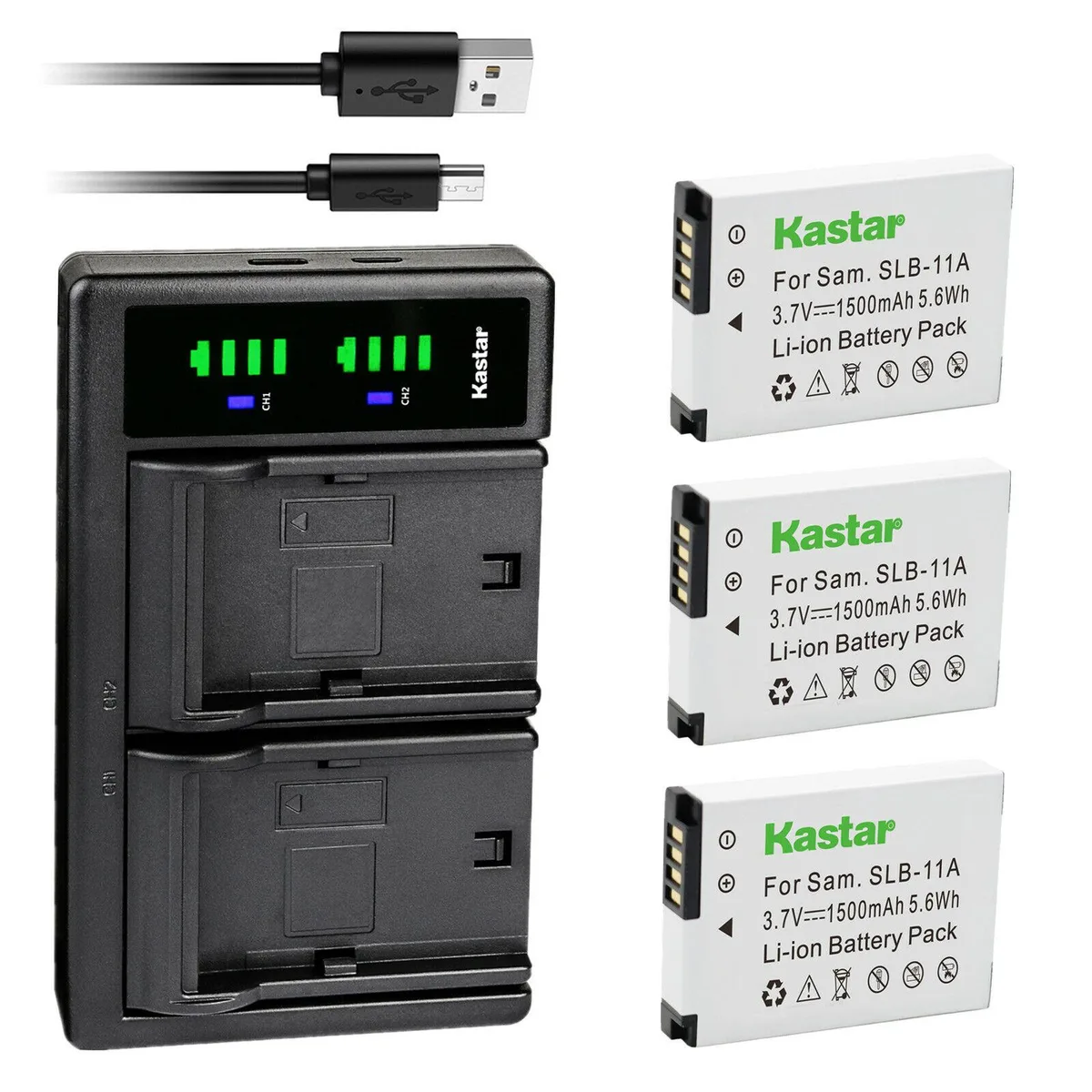 Kastar Kastar SLB-11A 3-pack battery and LTD2 USB charger — product photo