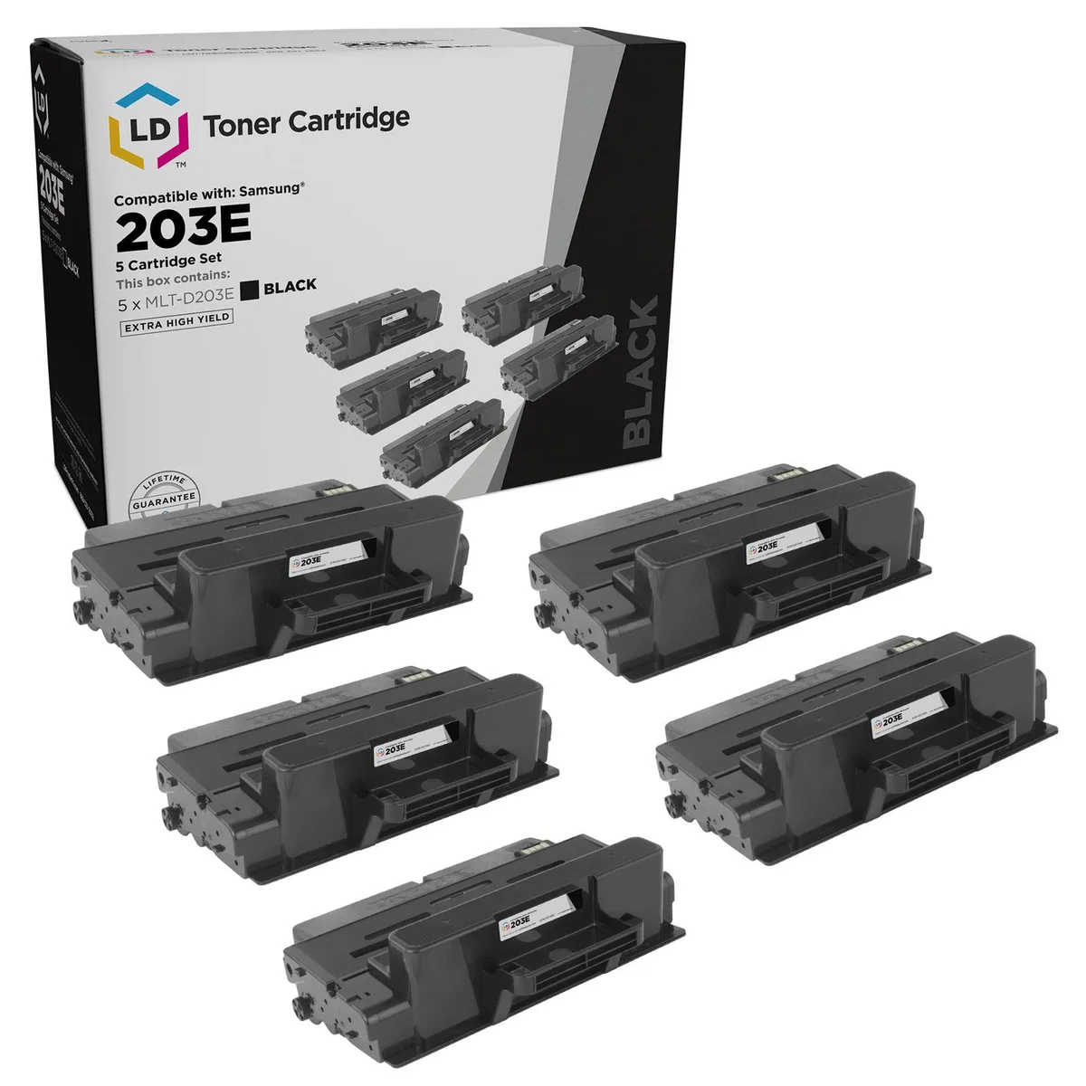 SAMSUNG SAMSUNG MLT-D203E Extra High Yield Black Toner Cartridge 5-Pack 10000 Pages — product photo