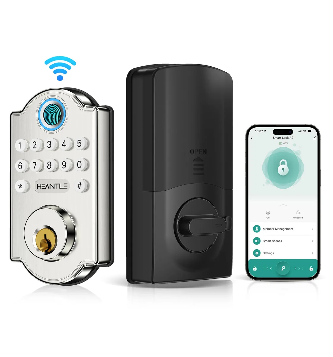 HEANTLE HEANTLE Smart Door Lock WiFi Silver Fingerprint Keypad Gateway — product photo