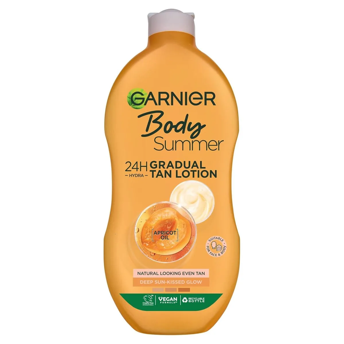 White 400 ml Garnier Summer Body Moisturising Lotion Deep bottle with flip cap
