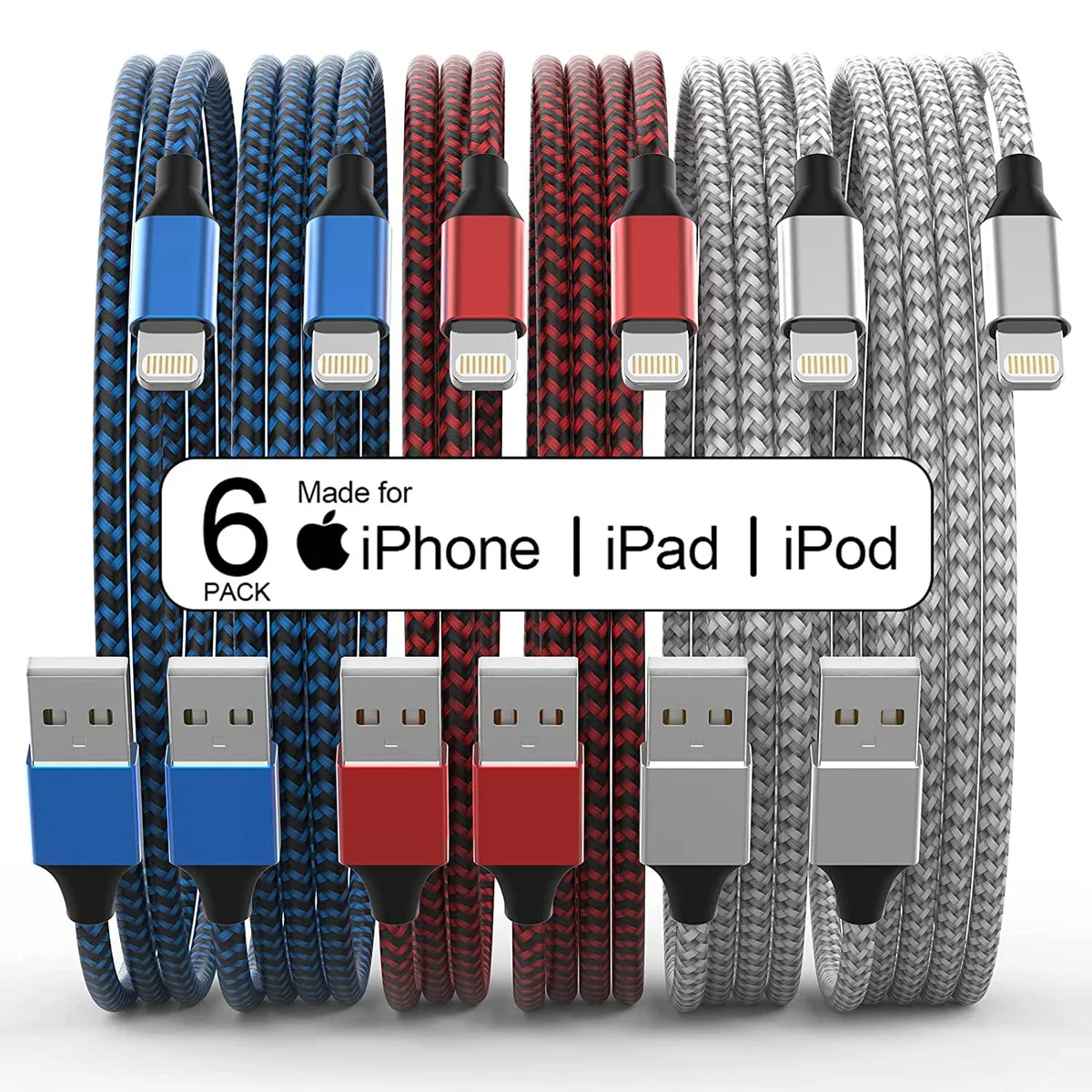 Corn Electronics Corn Electronics 6-Pack Mixed Colors Lightning Cable 10 ft — product photo