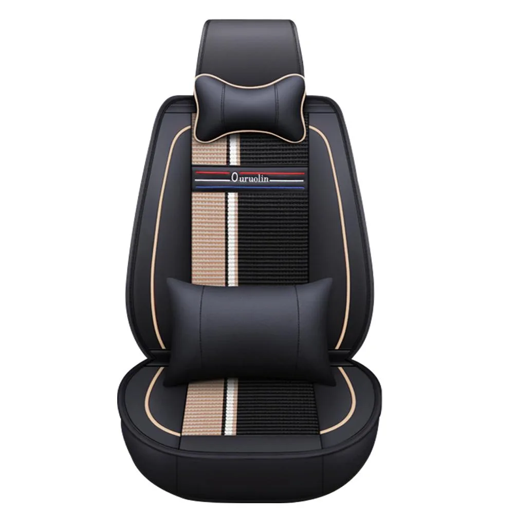 muchkey muchkey Car Seat Covers 5 Seats PU Leather Black Beige Lumbar Headrest — product photo