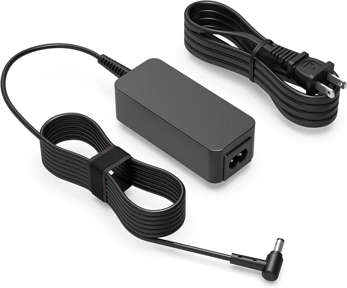 Compact black rectangular AC adapter with detachable power cord