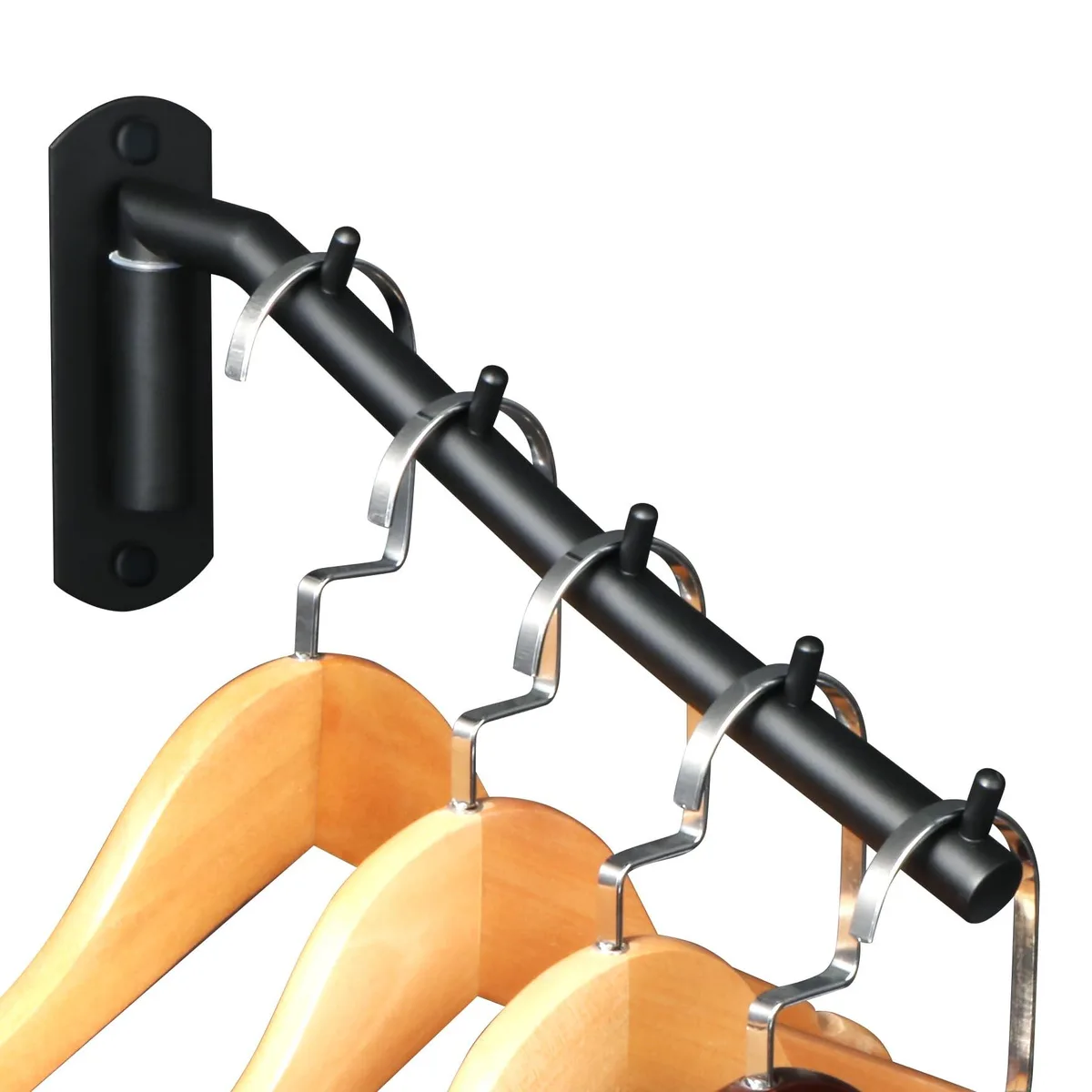 Black wall-mounted drying rack with 180-degree swivel arms, matte finish, stainless steel construction