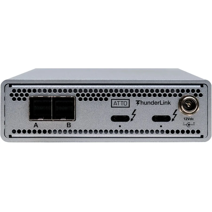 ATTO ATTO Thunderbolt 3 40Gb/s dual-port to SAS SATA 12Gb/s 8-port adapter 110V power cord — product photo