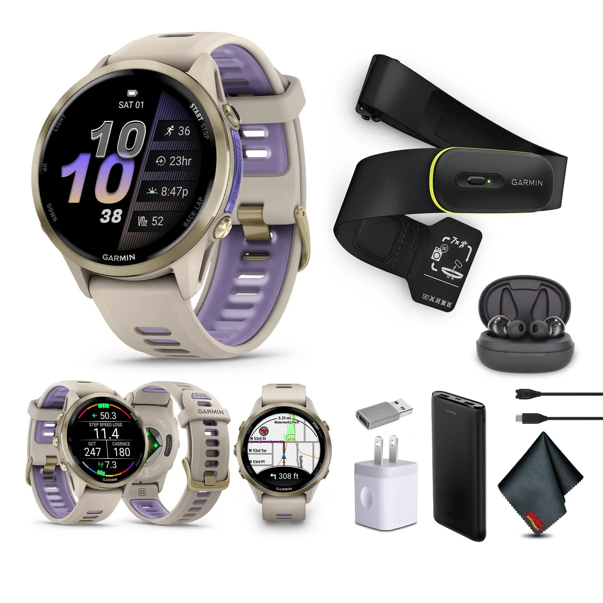 Garmin Garmin Forerunner 970 French Gray/Indigo Bundle with Access 600 &amp; Air Pro TWS Earbuds — product photo