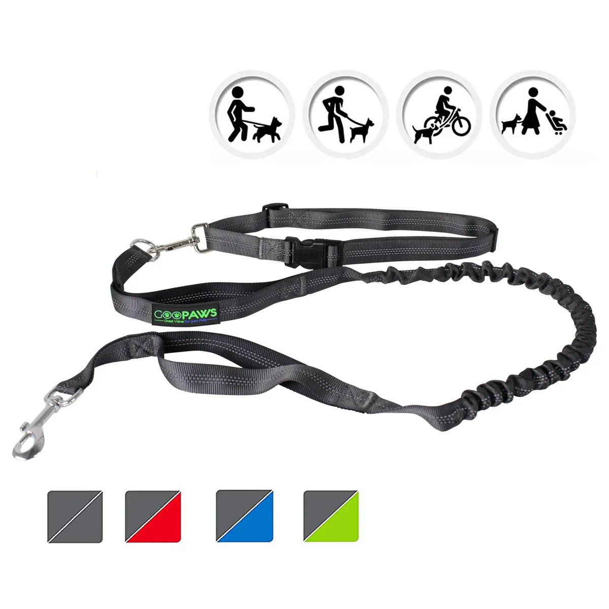 Jespet Inc Jespet Inc GOOPAWS Bungee Reflective Dog Leash Black 48-60in .66lb — product photo