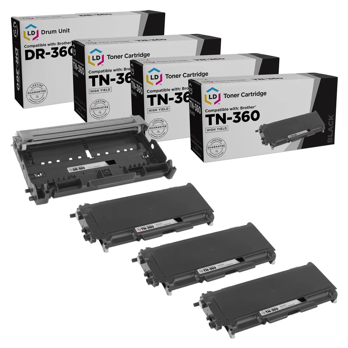 LD Products LD Products TN360XL 3-Pack Toner &amp; DR360 Drum Unit — product photo