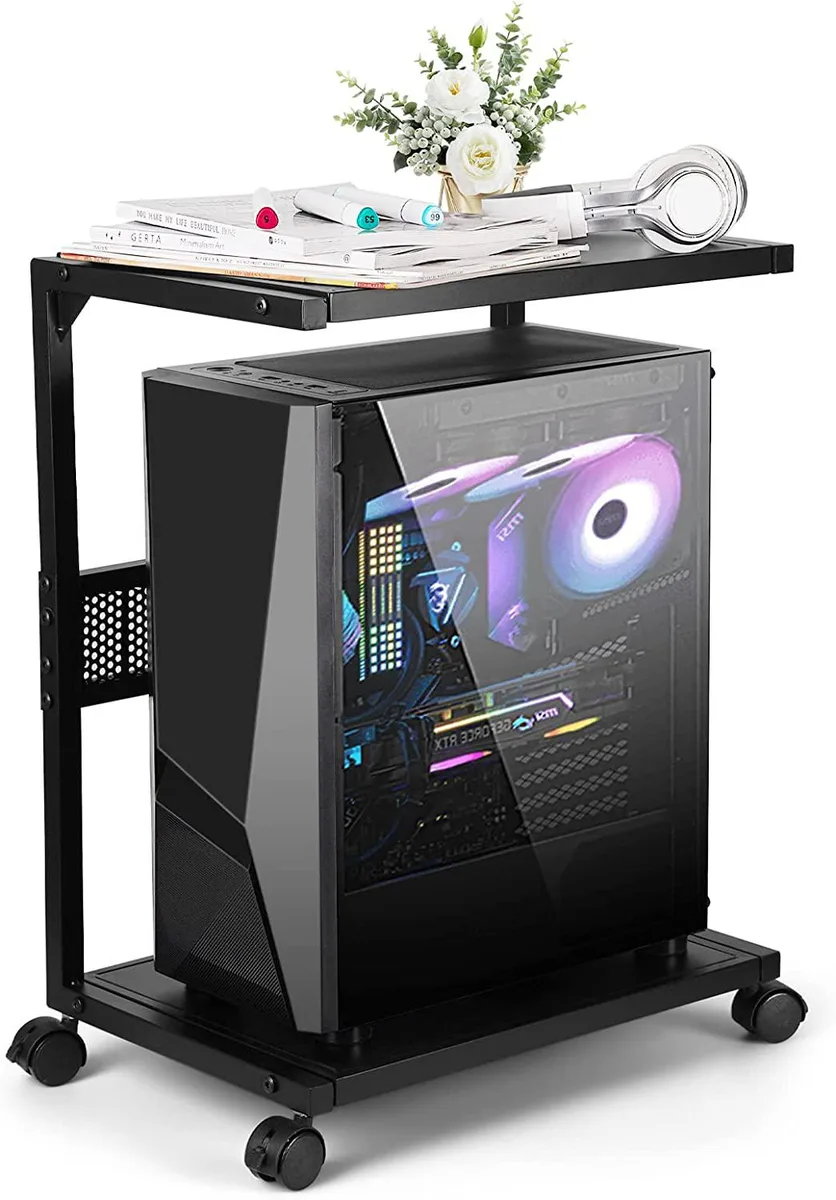 BFKK BFKK 2-Tier Metal CPU Stand 17.52 x 11.81 in with Locking Wheels — product photo