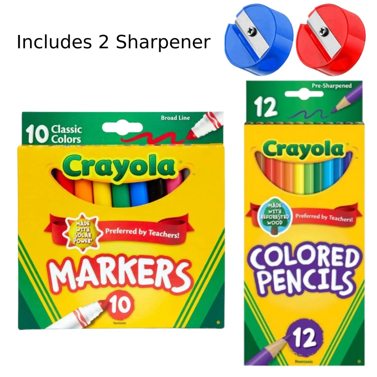 Crayola Crayola SP-53649237344574 10 Broad Line Markers 12 Colored Pencils 2 Sharpeners illustration set — product photo