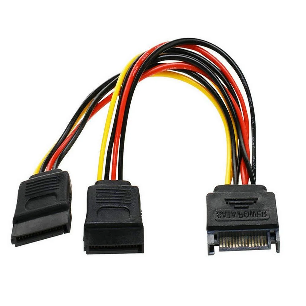 Vszerda Vszerda 2-pack SATA 15-pin male to dual female power Y splitter cable 7 inch 20cm 18 AWG — product photo