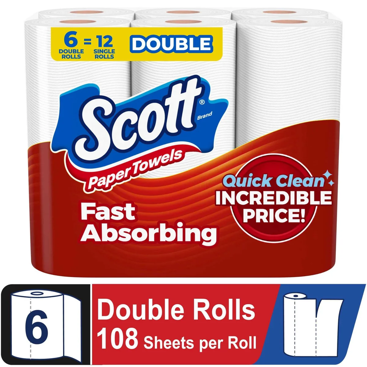 None Continuous None Continuous Scott Choose-A-Sheet Paper Towels 6 Double Rolls 306 Sheets — product photo