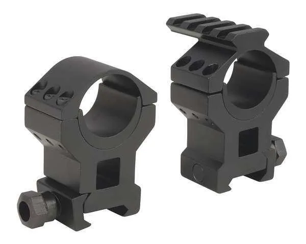 Pair of black 30 mm tactical rings with Picatinny rail and insert